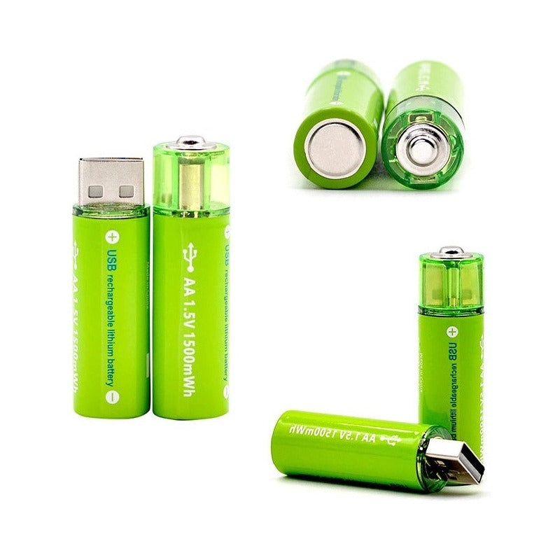 Pack X2 Pilas Recargables Usb Pila Aa Recargable Doble A