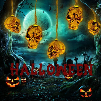 Pack X3 Calaveras De Halloween Luz Led Guirnalda Luces 2m