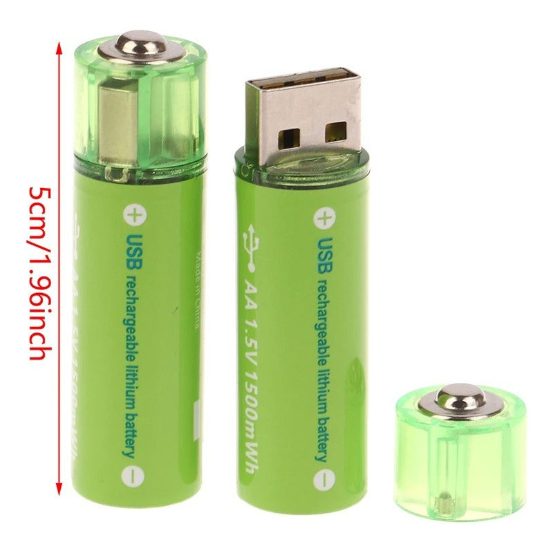 Pack X2 Pilas Recargables Usb Pila Aa Recargable Doble A