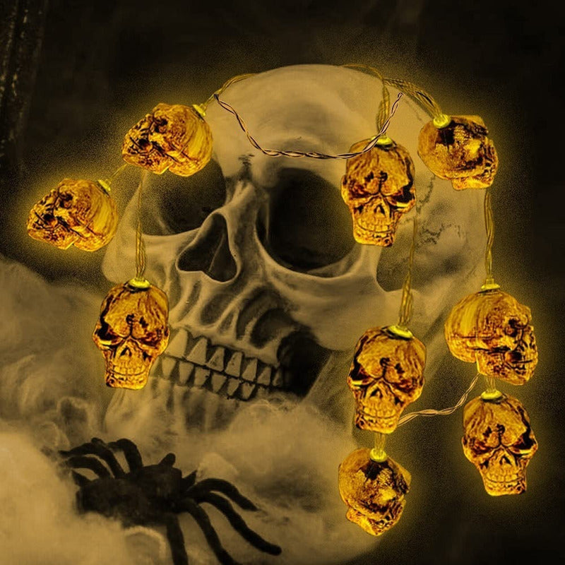 Pack X3 Calaveras De Halloween Luz Led Guirnalda Luces 2m