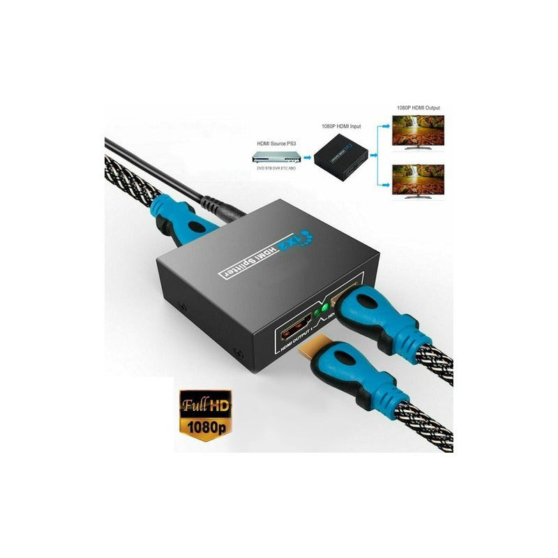 Splitter Hdmi 1x2 Full Hd Activo 2 Salidas 1080p Tv / Metal